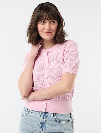 Cardigan de mangas curtas em malha rendada