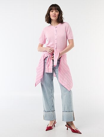 Cardigan de mangas curtas em malha rendada