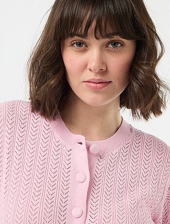 Cardigan de mangas curtas em malha rendada