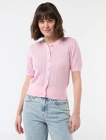 Cardigan de mangas curtas em malha rendada