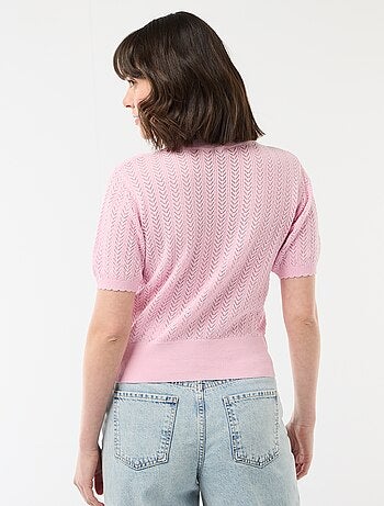 Cardigan de mangas curtas em malha rendada