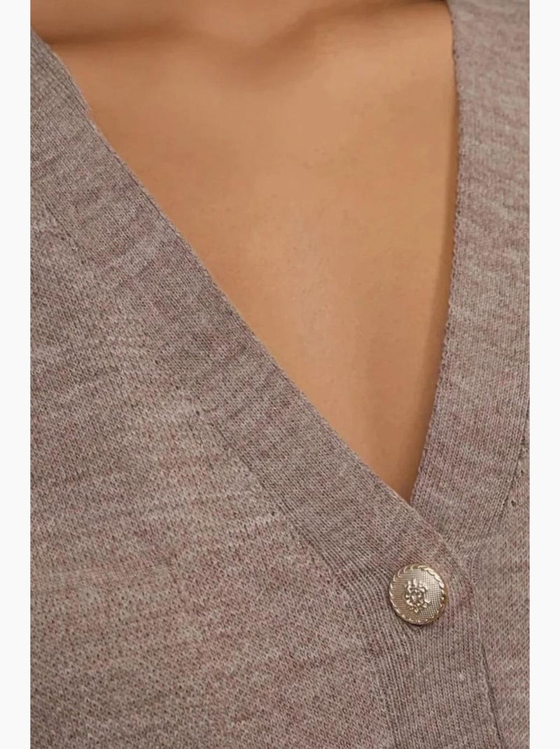 Cardigan em malha com decote em v e calças largas de cintura subida hiccup Castanho-claro - Kiabi