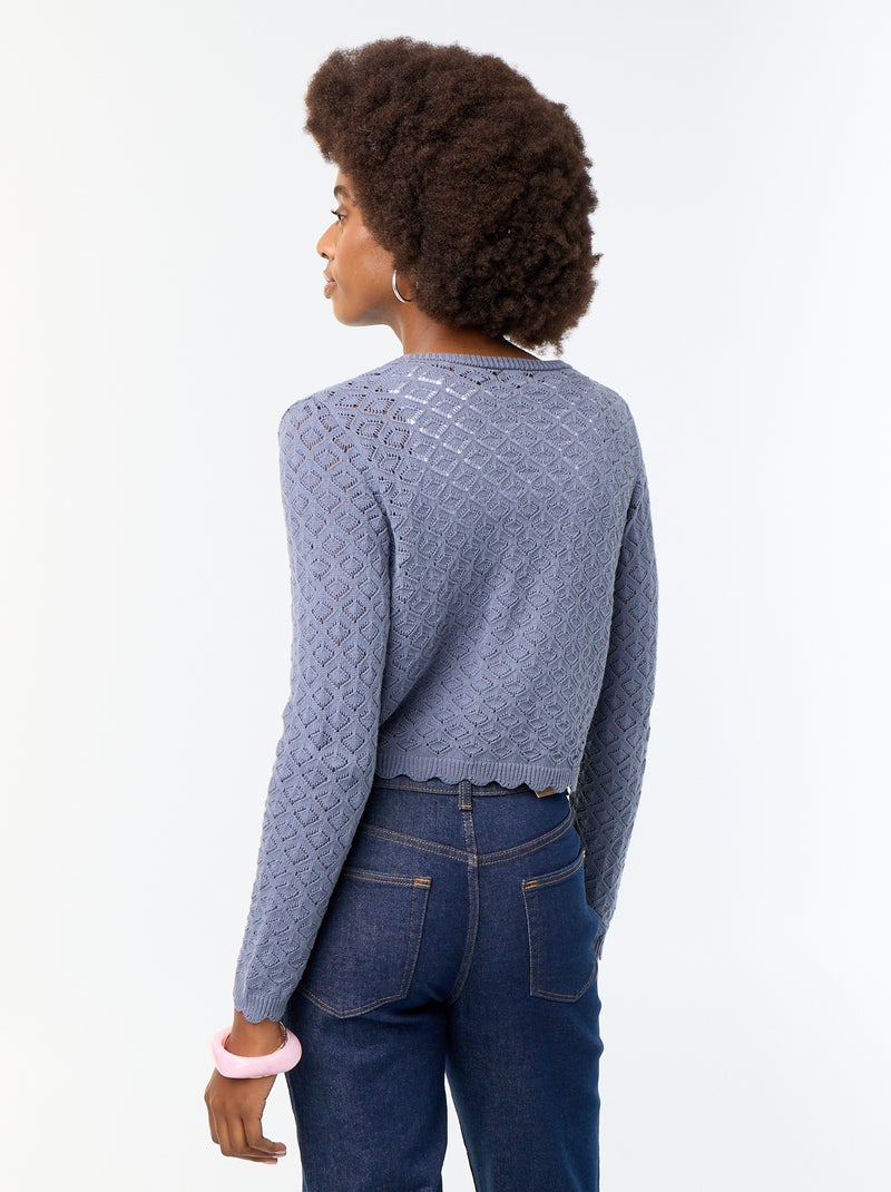 Cardigan em malha de croché vazada Cinza - Kiabi