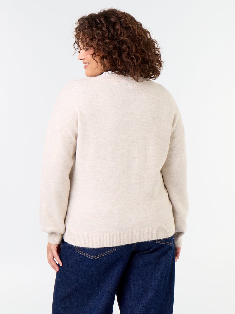 Cardigan em malha fina Bege - Kiabi