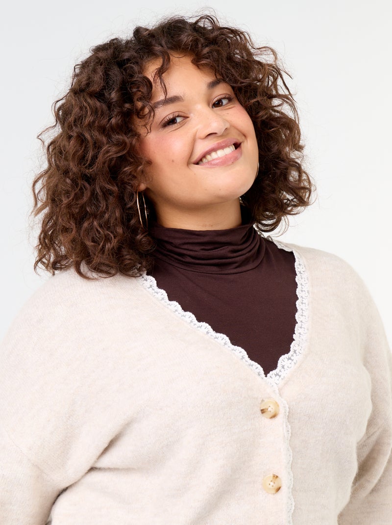 Cardigan em malha fina Bege - Kiabi