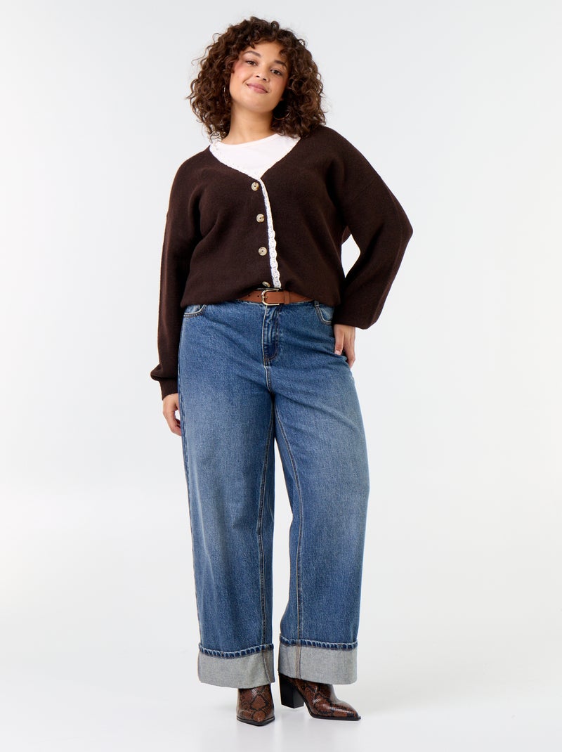 Cardigan em malha fina Castanho - Kiabi