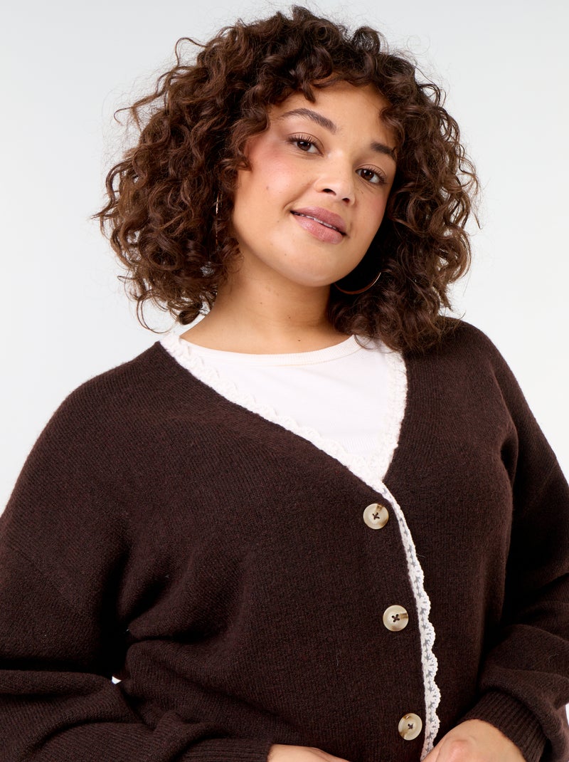 Cardigan em malha fina Castanho - Kiabi