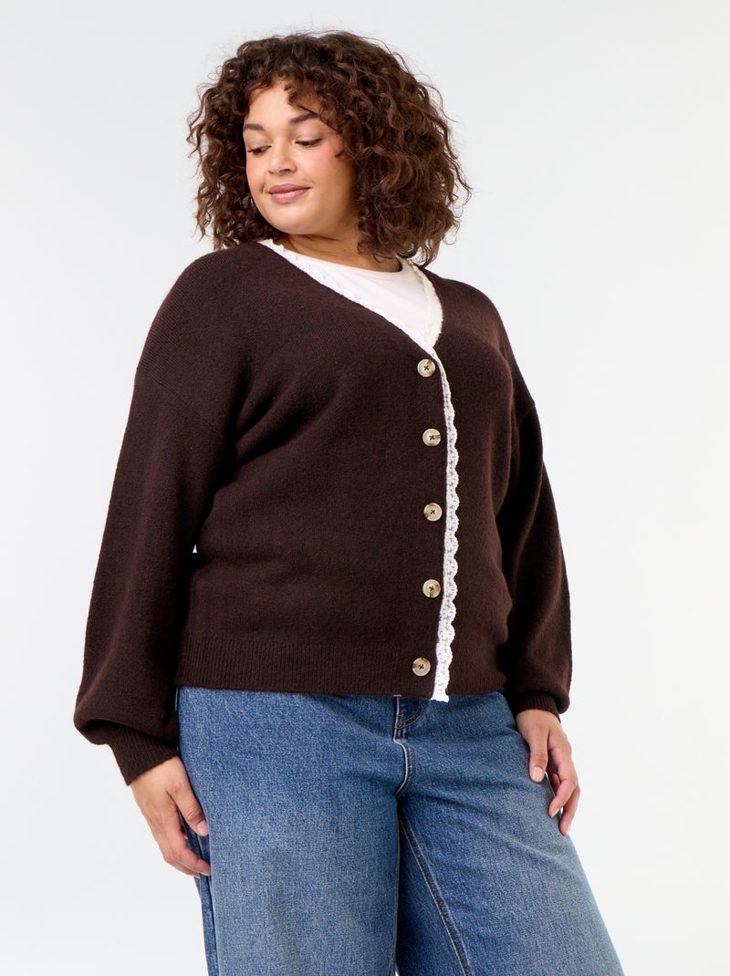 Cardigan em malha fina Castanho - Kiabi