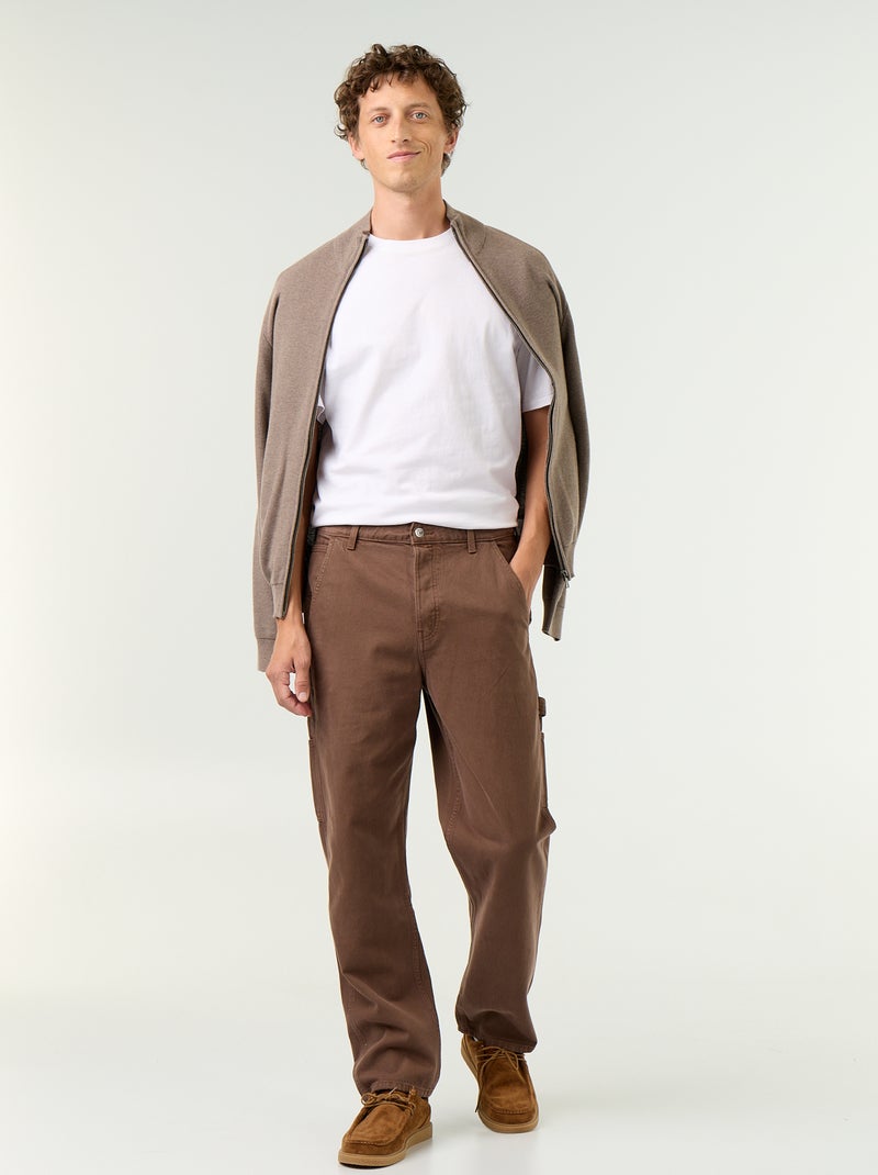 Cardigan em malha fina com fecho Castanho - Kiabi