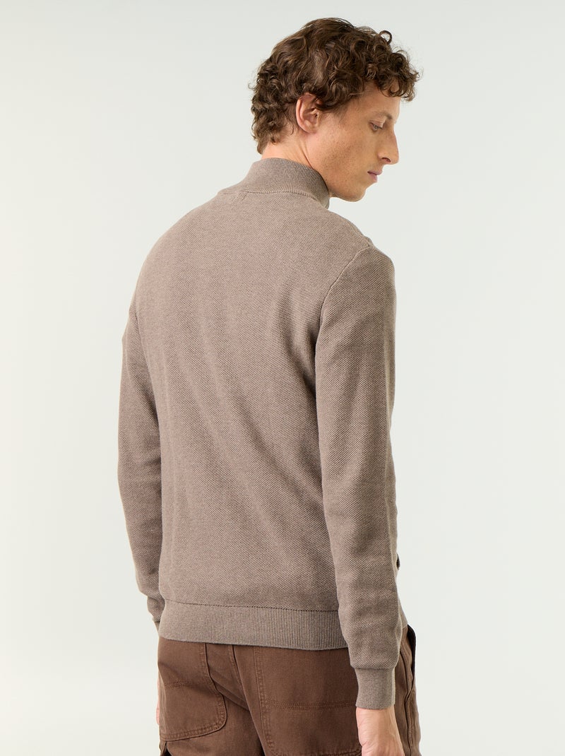 Cardigan em malha fina com fecho Castanho - Kiabi