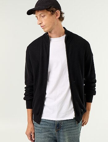 Cardigan em malha fina com fecho