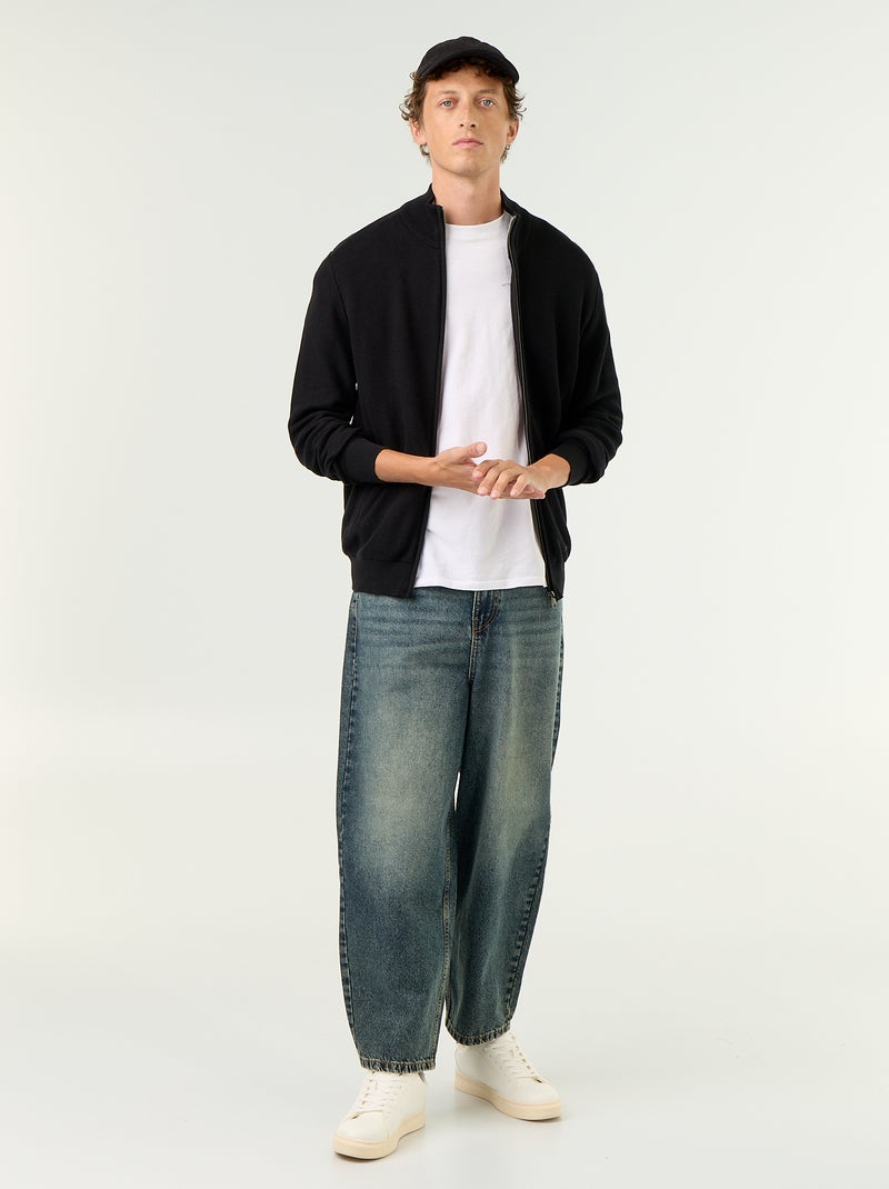 Cardigan em malha fina com fecho Preto - Kiabi
