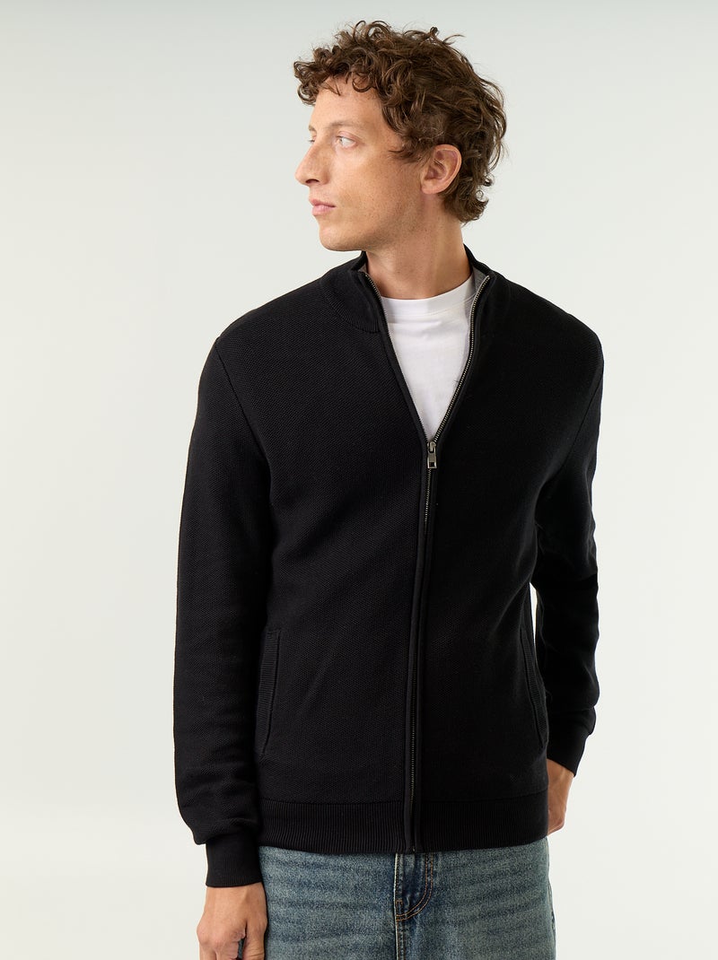 Cardigan em malha fina com fecho Preto - Kiabi