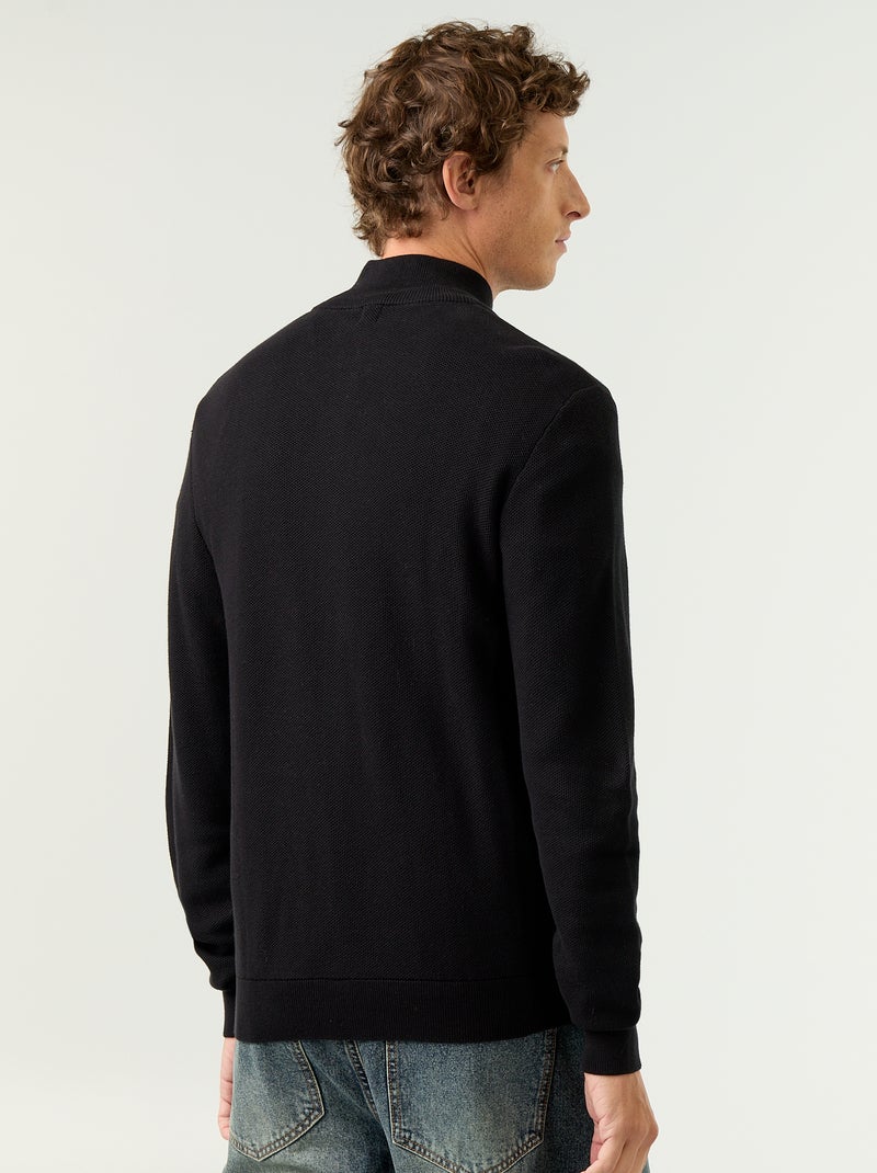 Cardigan em malha fina com fecho Preto - Kiabi