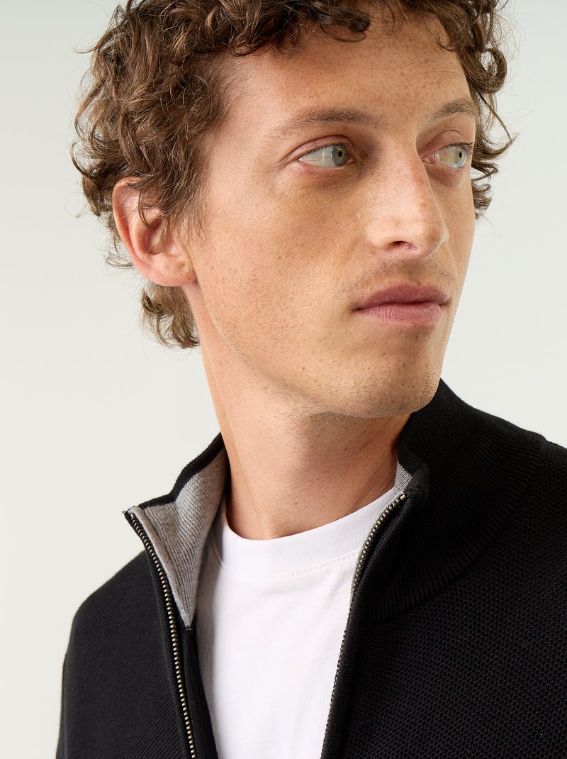 Cardigan em malha fina com fecho Preto - Kiabi