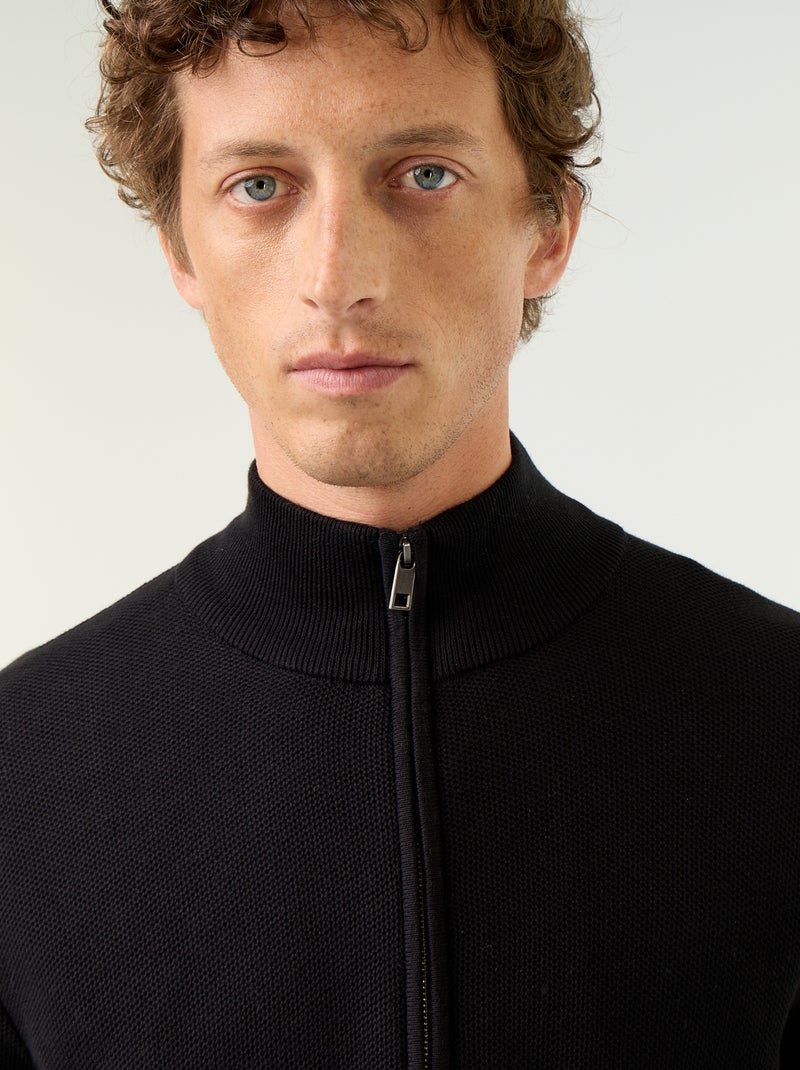 Cardigan em malha fina com fecho Preto - Kiabi