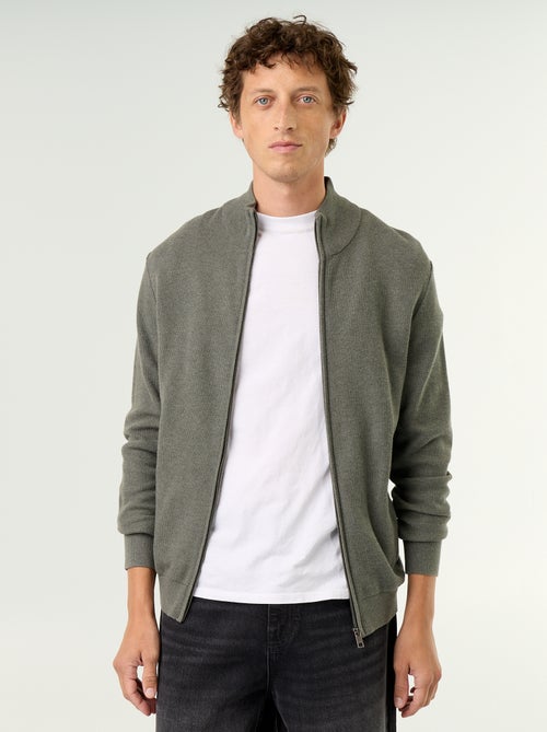Cardigan em malha fina com fecho - Kiabi