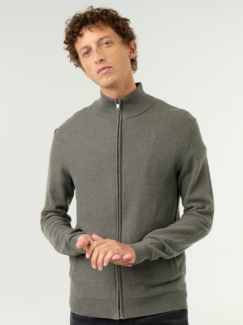 Cardigan em malha fina com fecho Verde - Kiabi