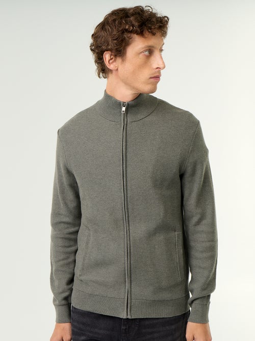 Cardigan em malha fina com fecho - Kiabi