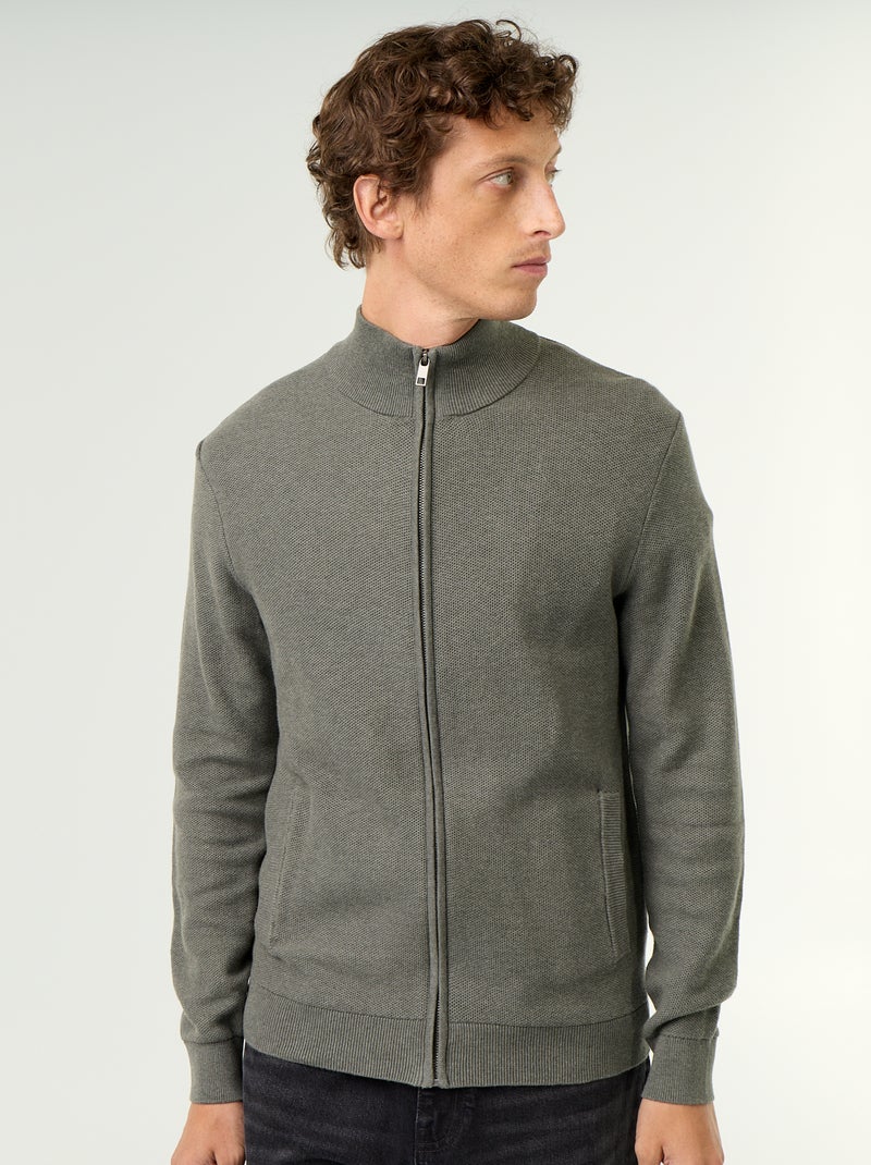 Cardigan em malha fina com fecho Verde - Kiabi