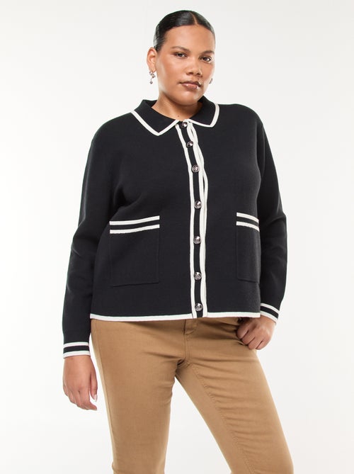 Cardigan em malha grossa com 2 bolsos e botões fantasia - Kiabi