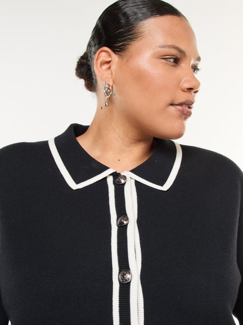 Cardigan em malha grossa com 2 bolsos e botões fantasia - Kiabi