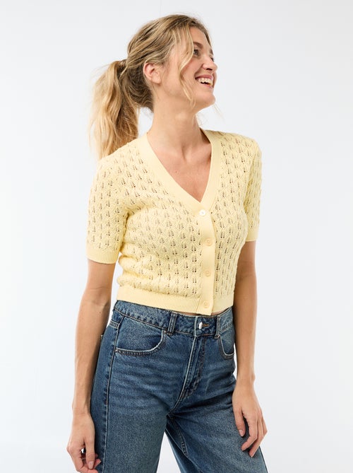 Cardigan em malha rendada com mangas curtas - Kiabi