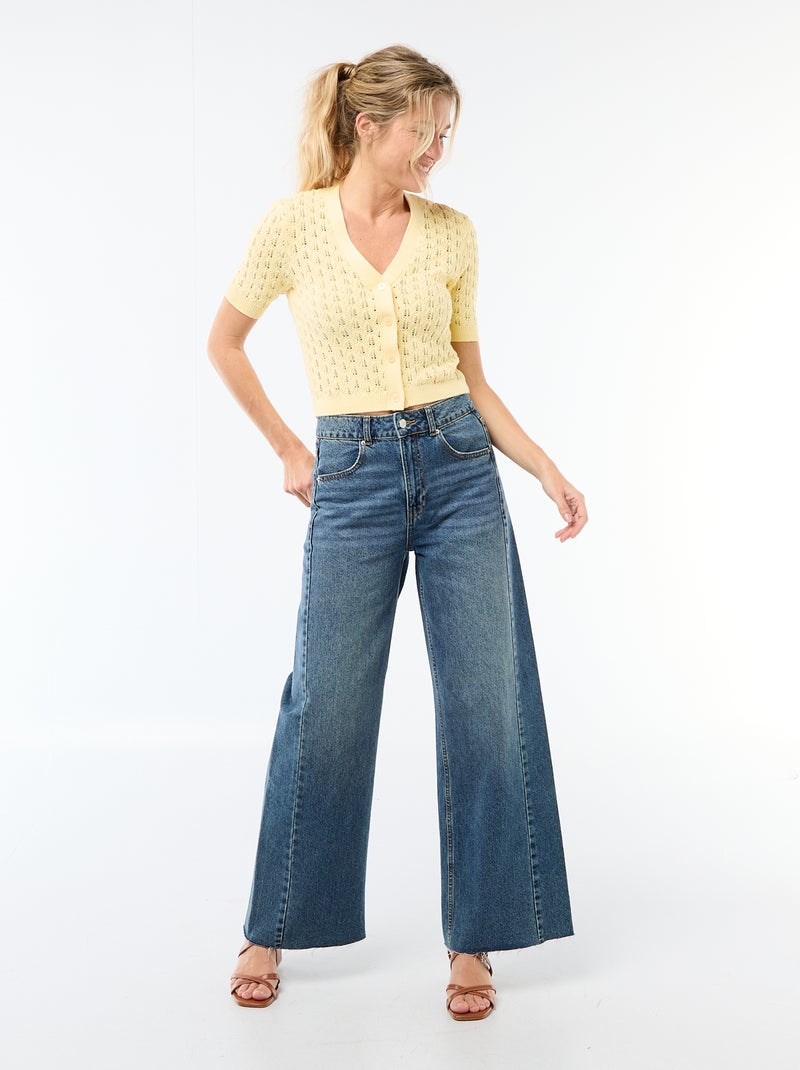 Cardigan em malha rendada com mangas curtas Amarelo - Kiabi