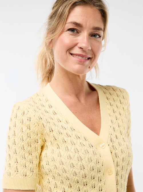 Cardigan em malha rendada com mangas curtas - Kiabi