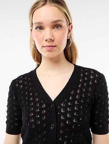 Cardigan em malha rendada com mangas curtas