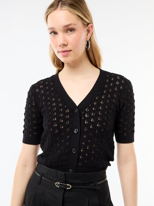 Cardigan em malha rendada com mangas curtas - Kiabi