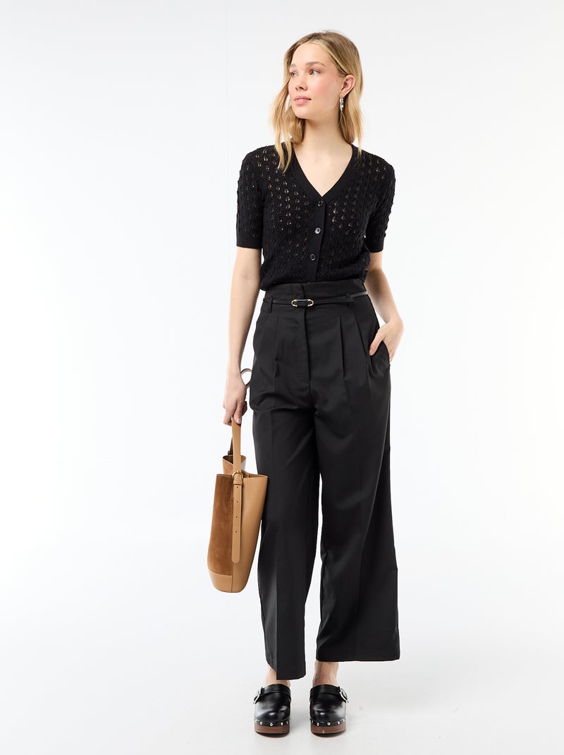 Cardigan em malha rendada com mangas curtas Preto - Kiabi