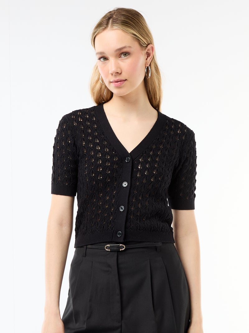 Cardigan em malha rendada com mangas curtas Preto - Kiabi