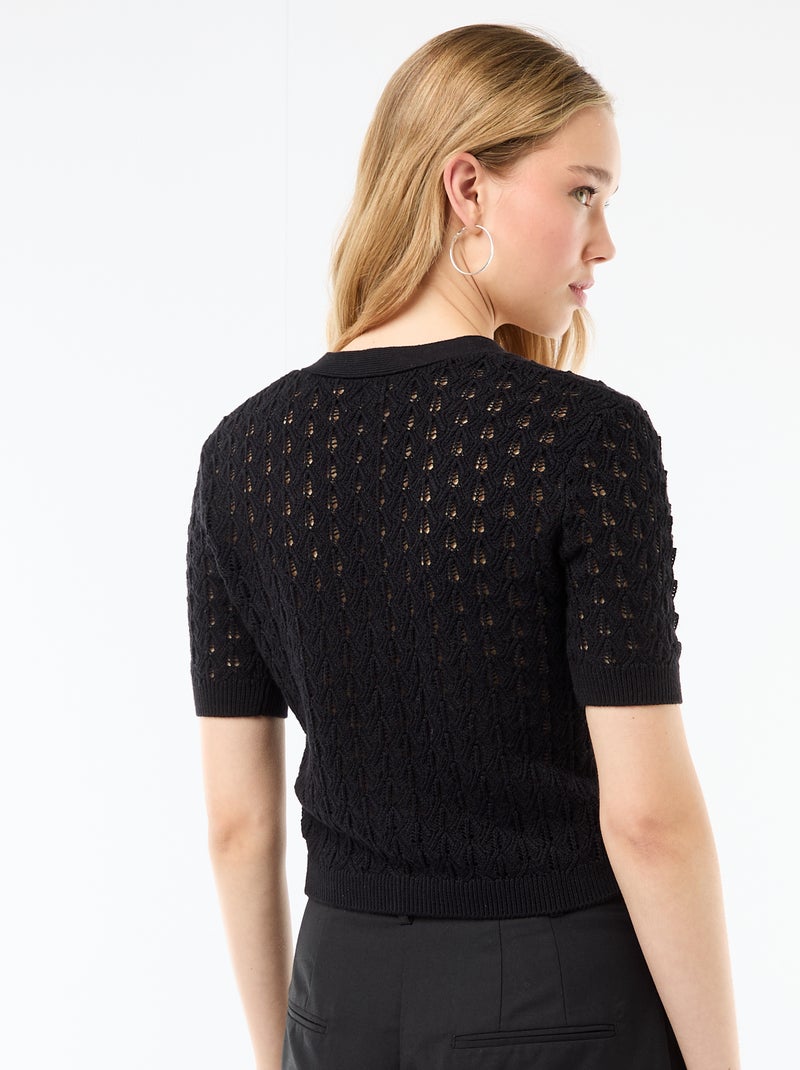 Cardigan em malha rendada com mangas curtas Preto - Kiabi