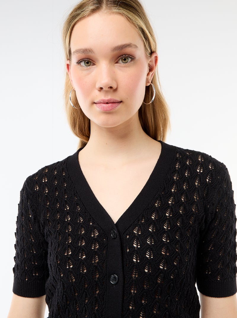 Cardigan em malha rendada com mangas curtas Preto - Kiabi