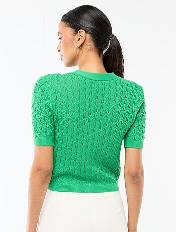 Cardigan em malha rendada com mangas curtas