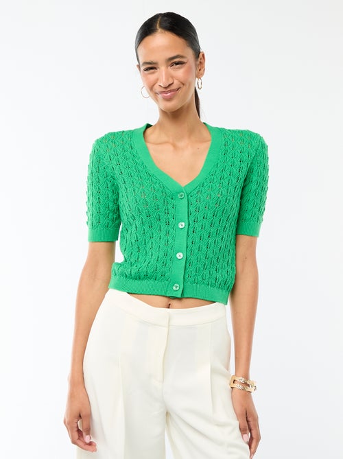 Cardigan em malha rendada com mangas curtas - Kiabi