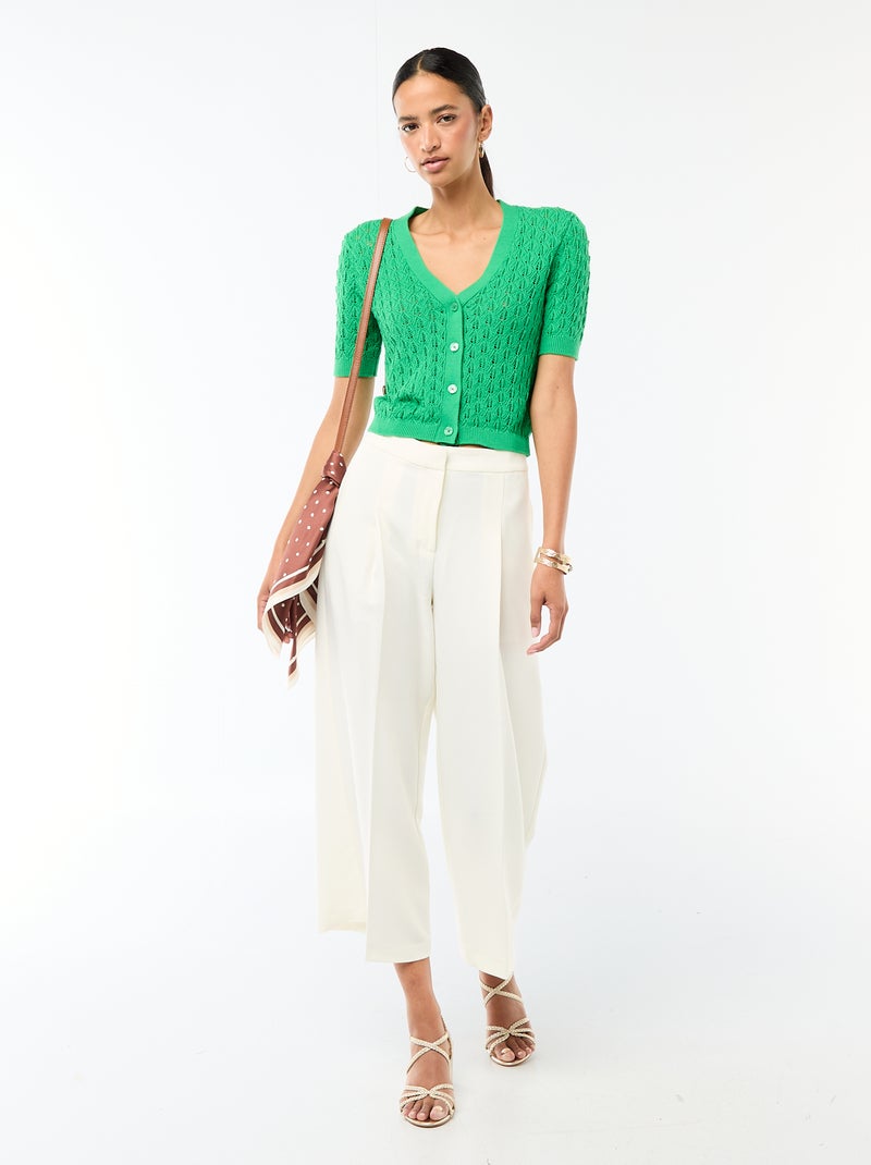 Cardigan em malha rendada com mangas curtas Verde - Kiabi