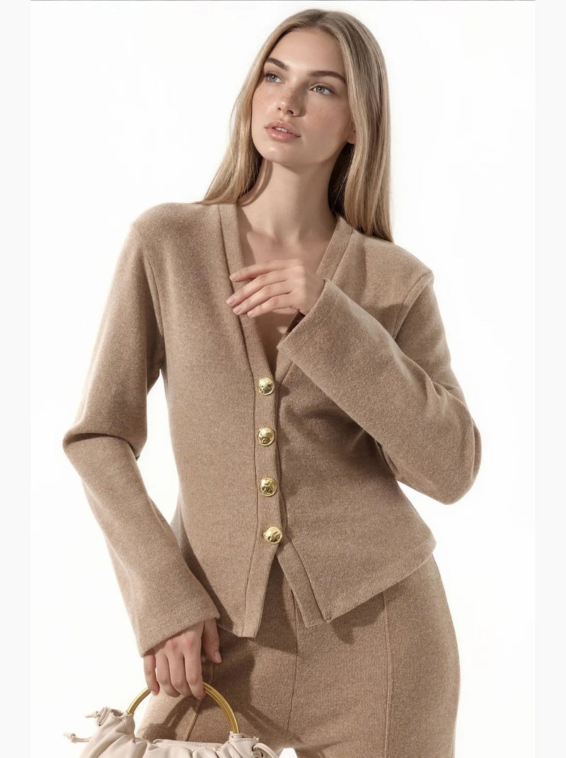 Cardigan em mistura de algodão busem Camelo - Kiabi