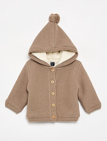 Cardigan em ponto musgo forrado com capuz