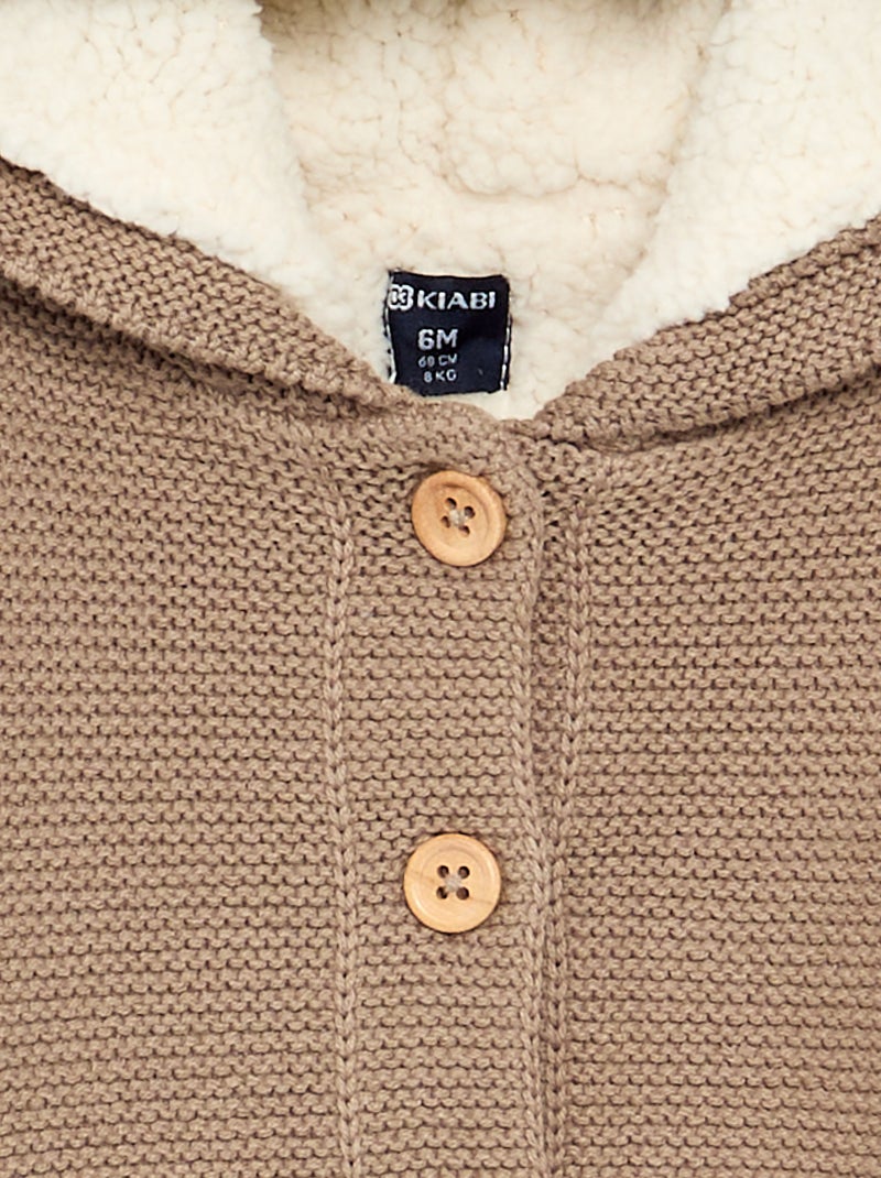 Cardigan em ponto musgo forrado com capuz Bege - Kiabi