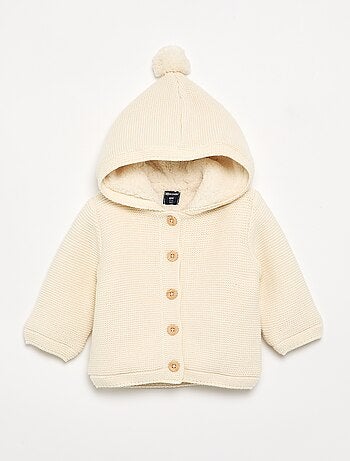 Cardigan em ponto musgo forrado com capuz