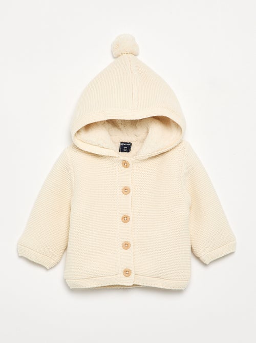 Cardigan em ponto musgo forrado com capuz - Kiabi