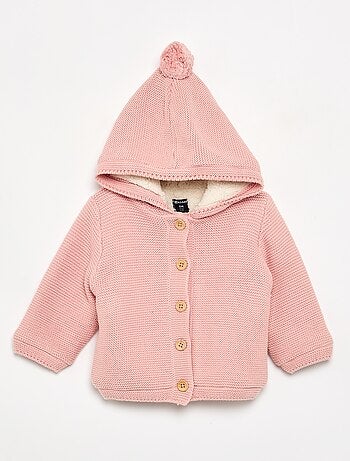 Cardigan em ponto musgo forrado com capuz