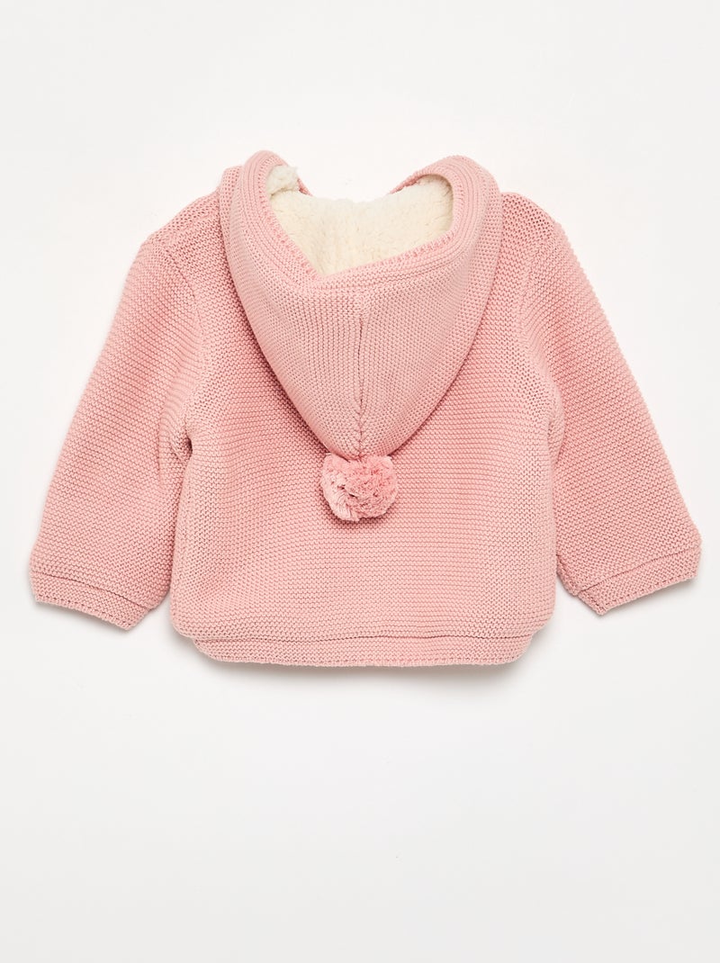 Cardigan em ponto musgo forrado com capuz Rosa - Kiabi