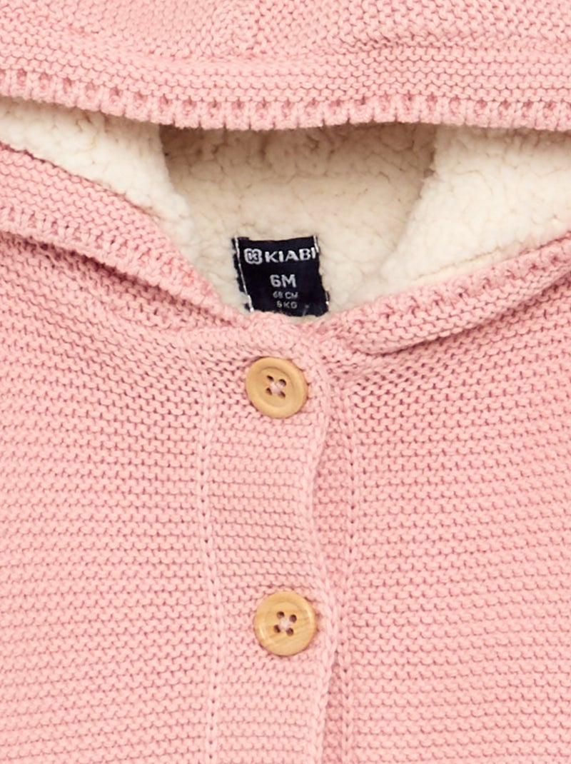 Cardigan em ponto musgo forrado com capuz Rosa - Kiabi