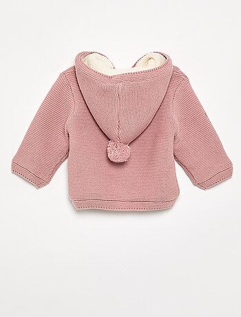 Cardigan em ponto musgo forrado com capuz