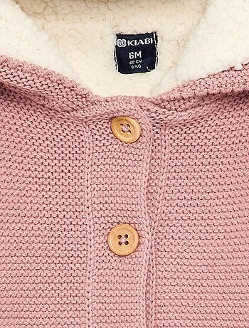 Cardigan em ponto musgo forrado com capuz