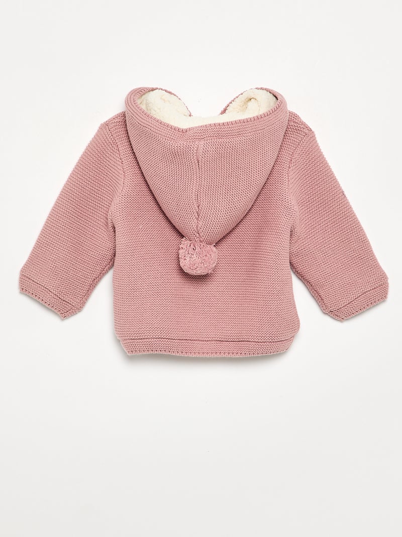 Cardigan em ponto musgo forrado com capuz Rosa - Kiabi