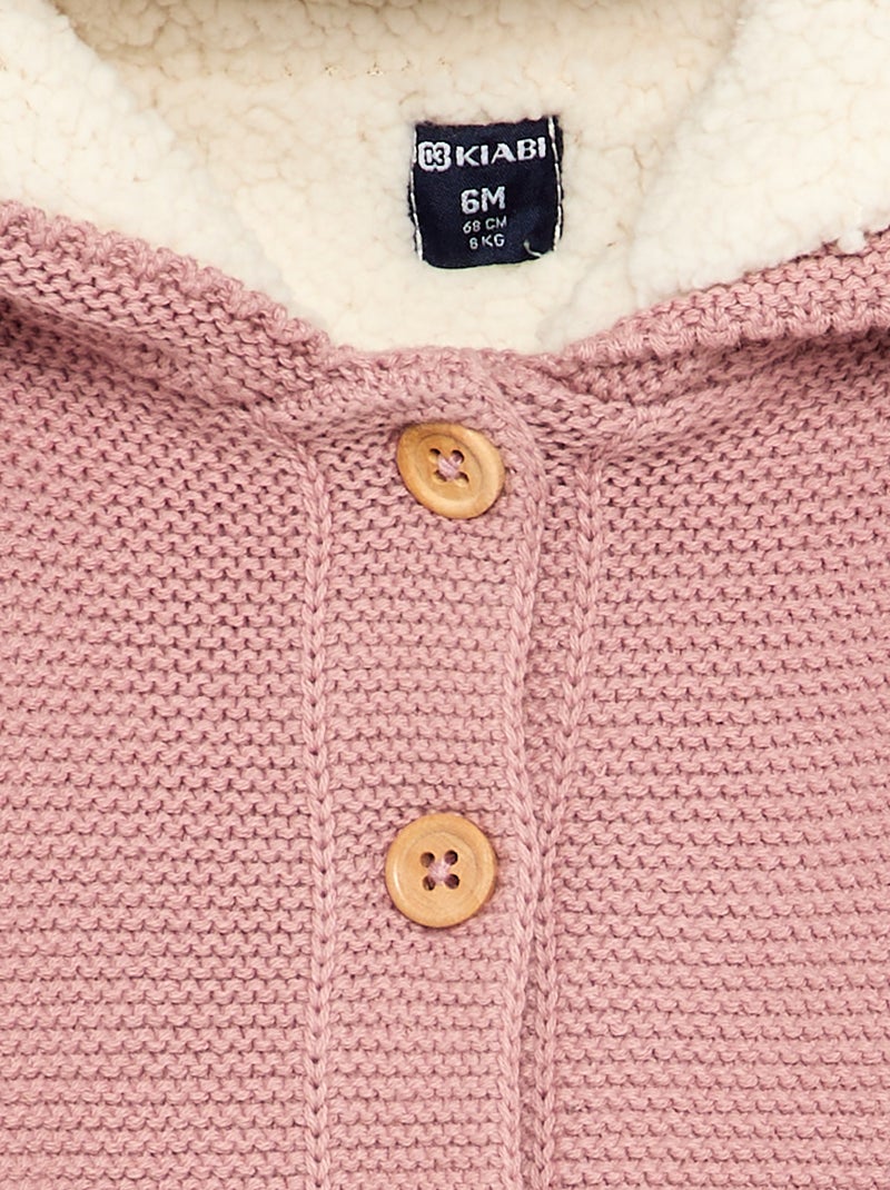 Cardigan em ponto musgo forrado com capuz Rosa - Kiabi